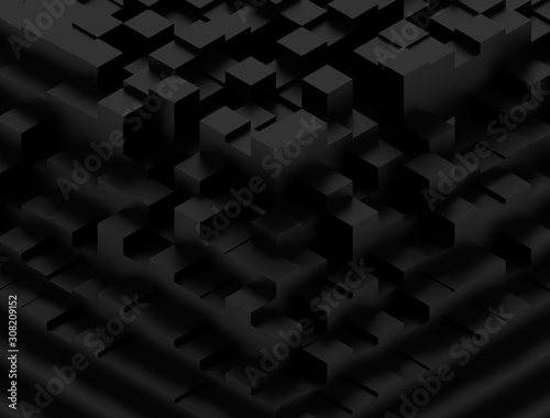 Black squares abstract background in perspective  3d Rendering