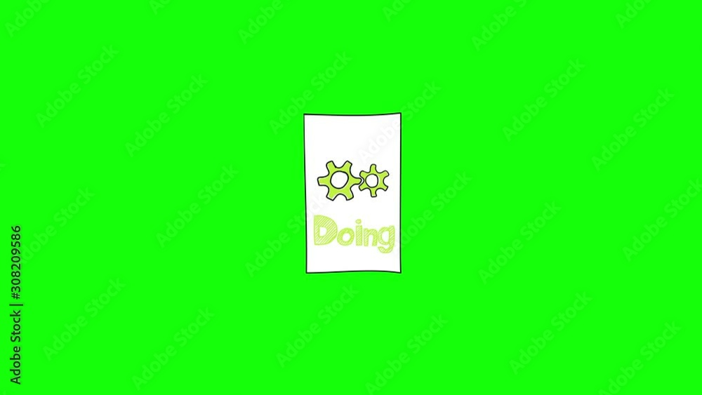 Animation of the word Doing and gear rotation on a green background Animation of the word Doing and gear rotation on a green background