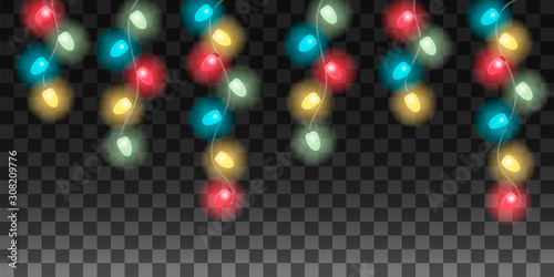 Multi-colored Christmas lights. Colorful lights on the wires. Lights to decorate and create a new year and christmas mood. Vector