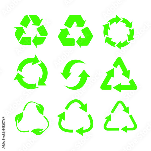 Recycle icon vector. Isolated recycle recycling set symbol vector.