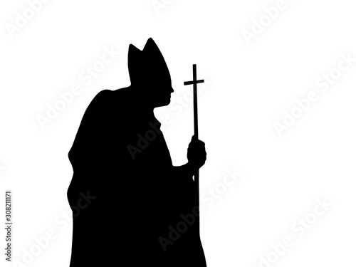 Catholic priest, silhouette on white photo