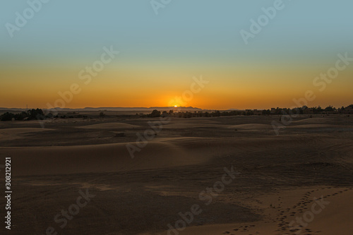 Sunset over the sand dunes of Erg Chebbi