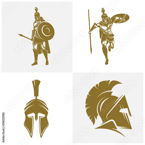 Set of Spartan Logo Design Vector Template, Spartan Helmet Logo Concept, Emblem, Concept Design, Creative Symbol, Icon