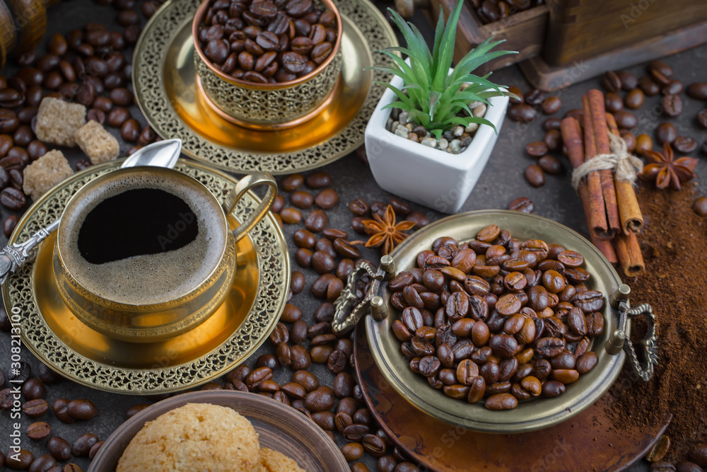 Black coffee on an old background in a cup Black coffee on an old background in a cup