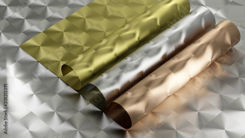 3D rendering of Metal texture of anisotropic aluminum foil