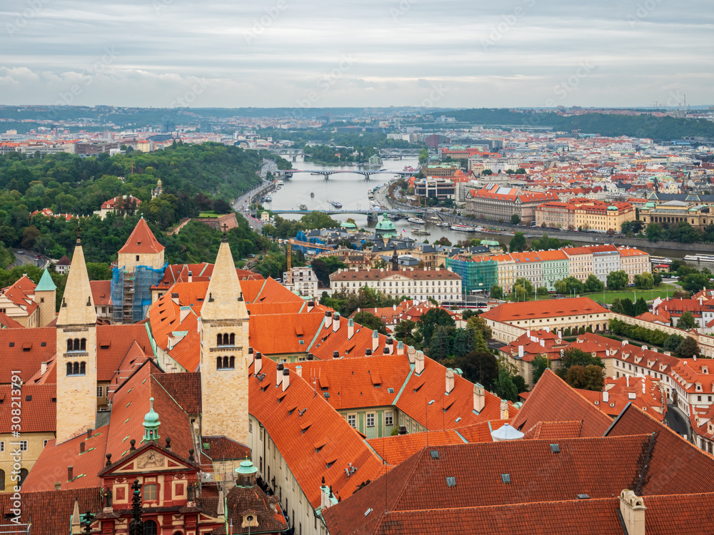 Obraz premium Praha City vie with old architecture and dark stunning clouds 