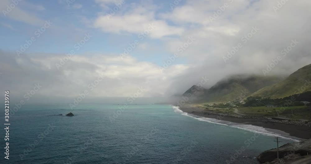Drone flight above the shore in New Zealand. Drone flight above the shore in New Zealand.