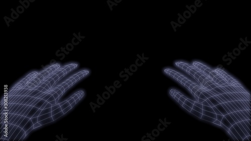 synthwave low poly net hands 3d render
