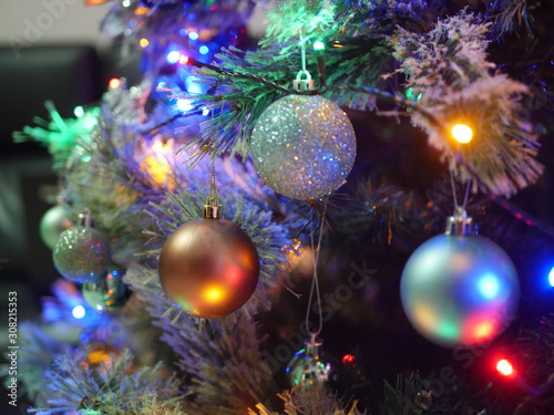 Christmas Tree With Beautiful Decorations And Lighting 