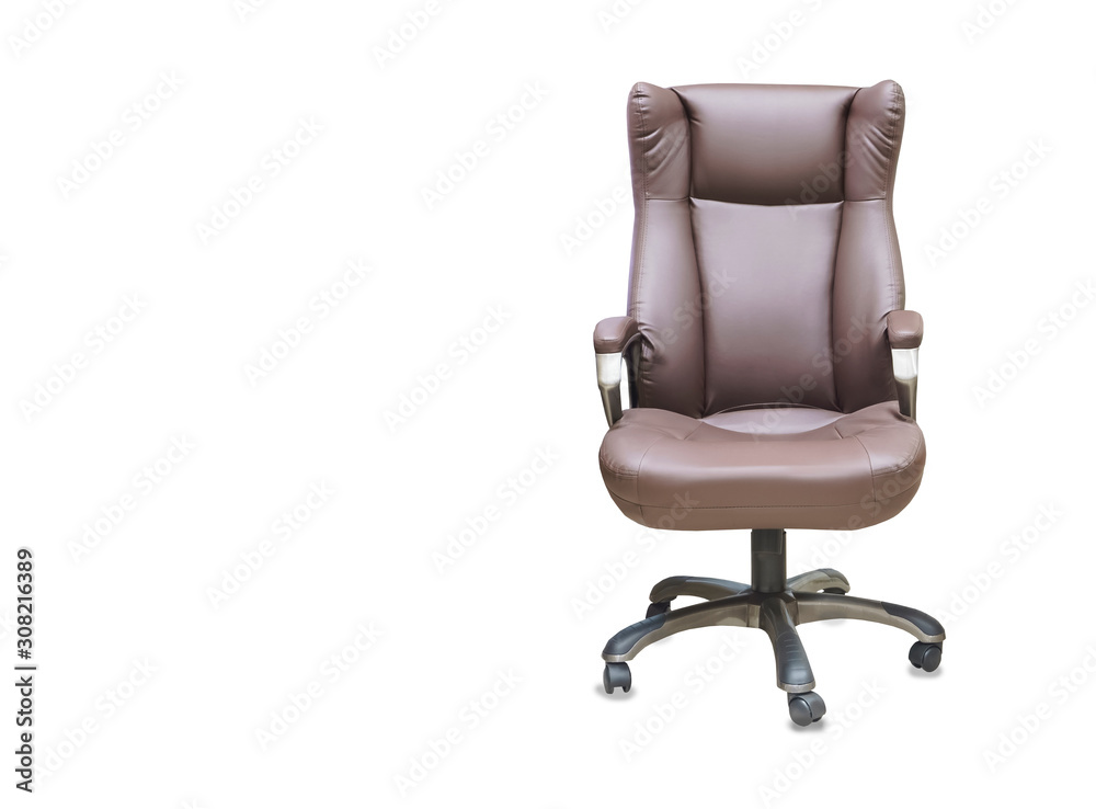 The office chair from brown leather. Isolated over white The office chair from brown leather. Isolated over white