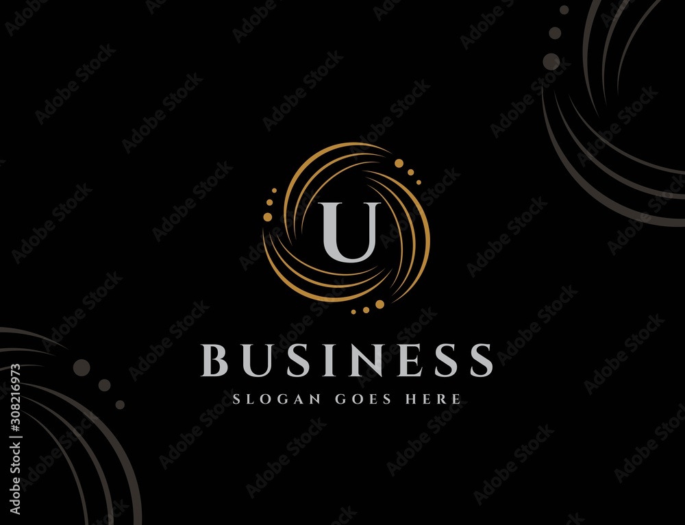 Royal circle gold orbit with dots initial letter U logo design vector ...