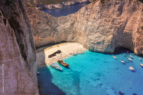 Navagio Beach in Zakynthos Island, Greece. Greek sightseeing.  photo