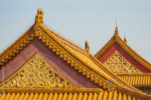 temple roof. Chinese style temple. Chinese palace. Palace in the Forbidden City. chinese style architecture