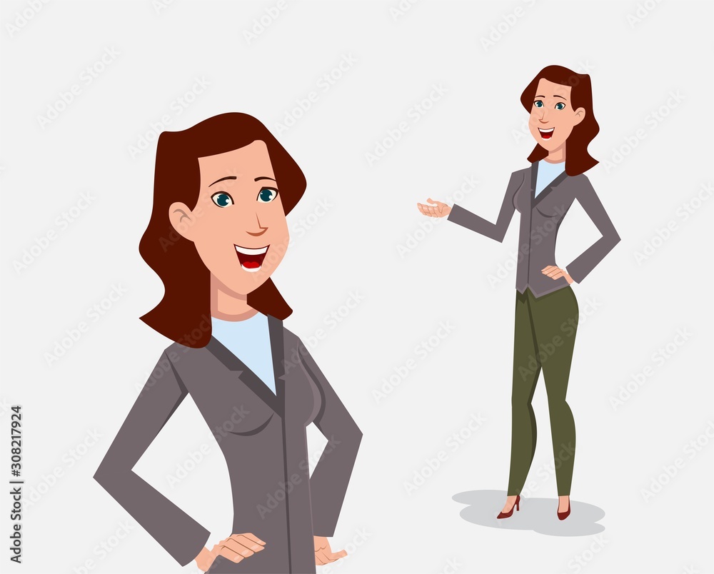 Business woman cartoon character standing pose vector illustration for your design, motion or animation. Business woman cartoon character standing pose vector illustration for your design, motion or animation.