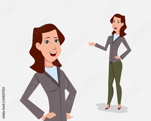 Business woman cartoon character standing pose vector illustration for your design, motion or animation.