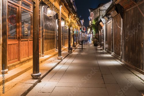 At night, the streets of Zhouzhuang Ancient Town, Suzhou, China