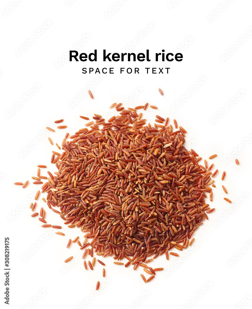 Fototapeta premium Overhead image of red kernel rice isolated on white background