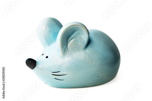 The ceramic mouse with blue color on a white background