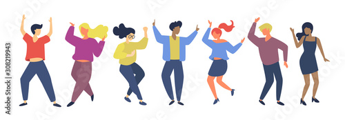 Diverse group of people dance together with joy