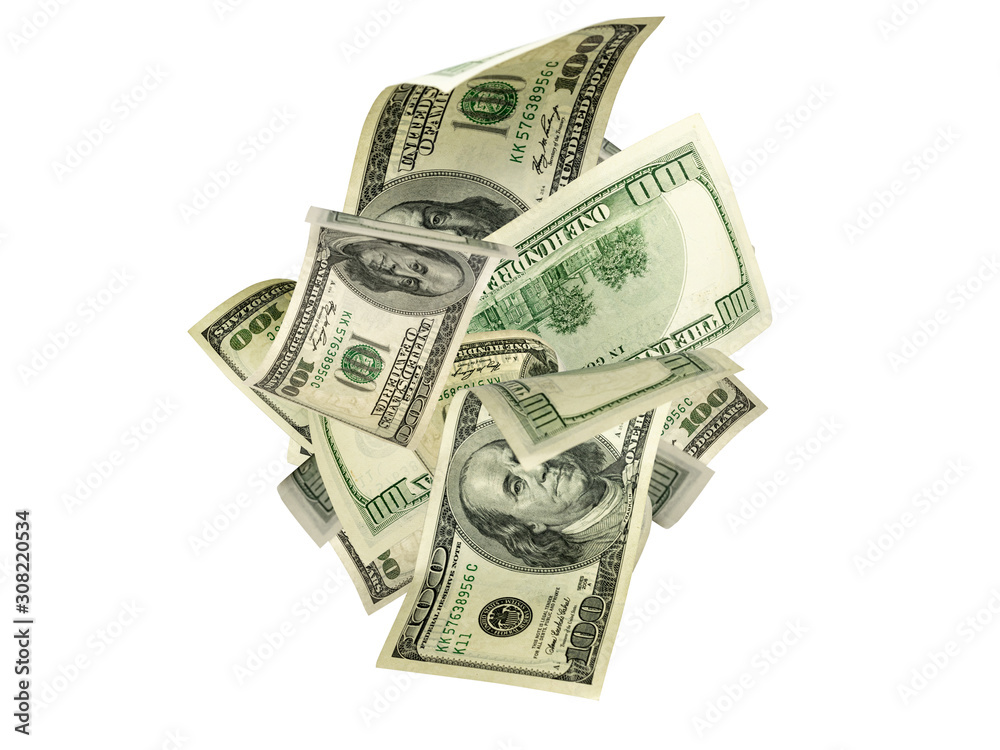 Money stack. Hundred dollars of America. Falling money isolated, us bill. Money stack. Hundred dollars of America. Falling money isolated, us bill.