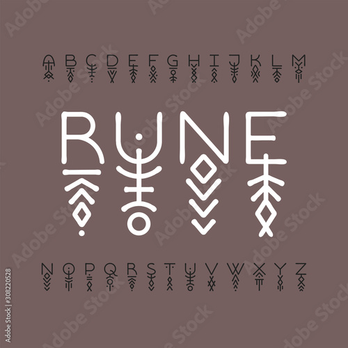 Linear runic geometric uppercase font decorated with thin lines.