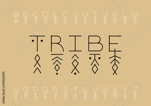 Linear runic geometric uppercase font decorated with thin line patterns.