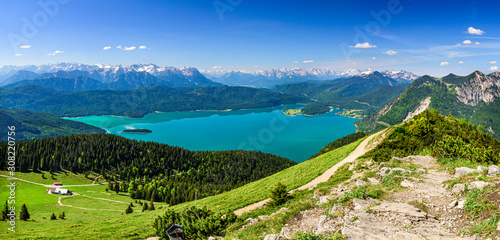 Ausblick auf den Walchensee und in die bayrischen Alpen  photo