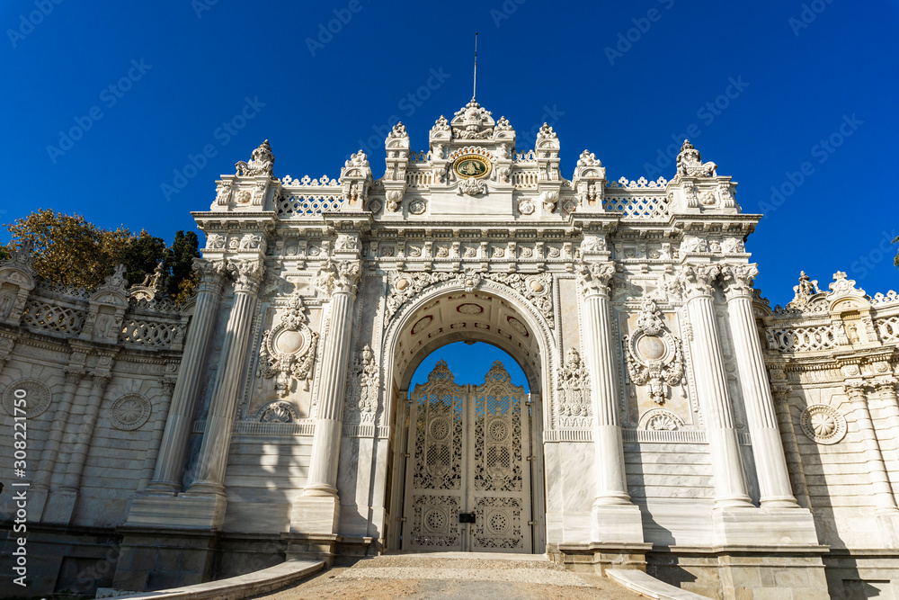 Gate of the Treasury at Dolmabahce Palace in Istanbul, Turkey