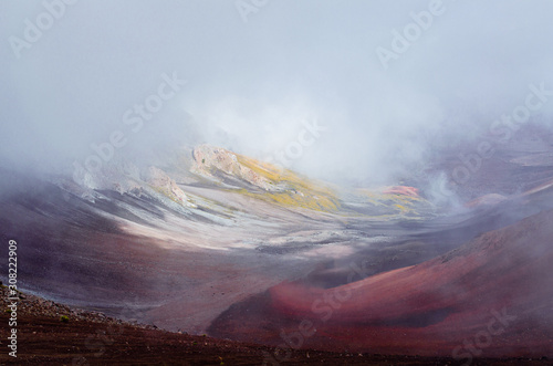 View of Haleakala crater covered in clouds     Haleakala National Park  Maui  Hawai