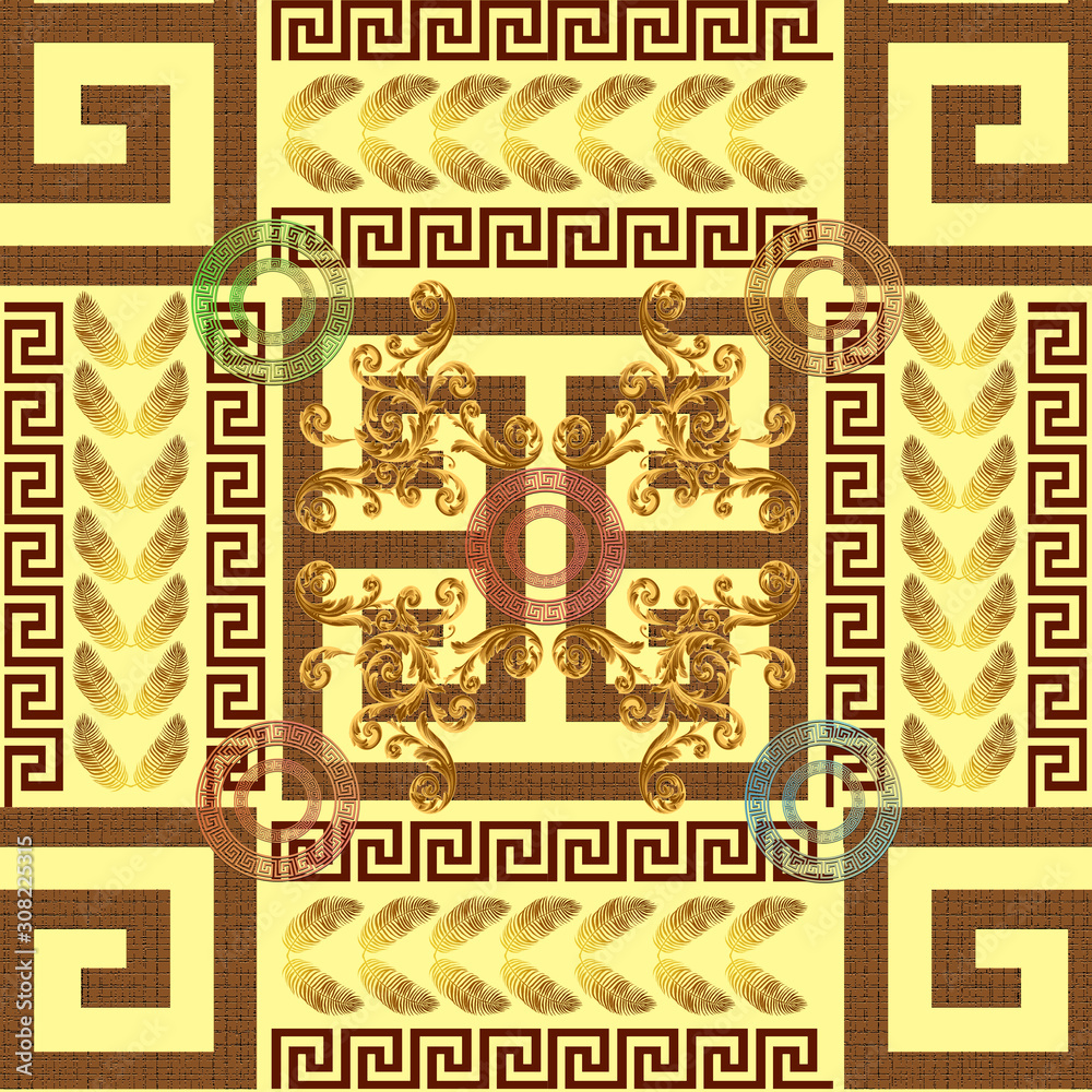 baroque gold style with greek design seamless pattern  