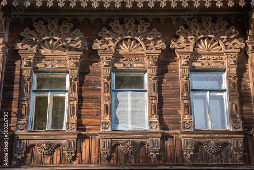 Ancient carved wooden window frames