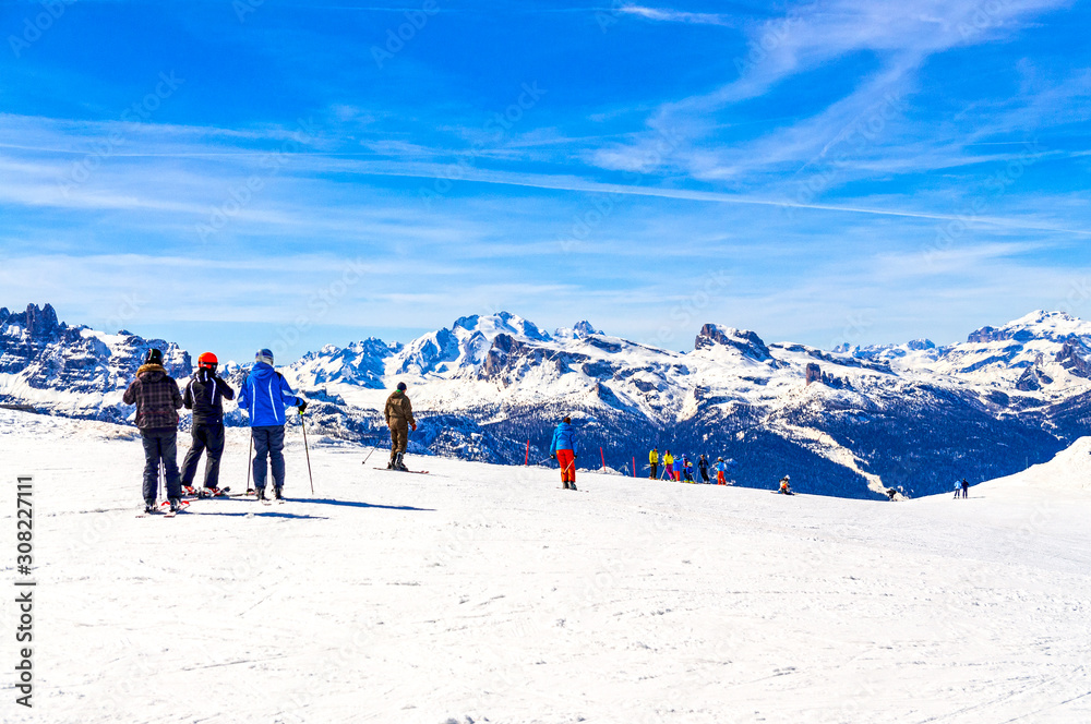 Cortina D'Ampezzo, Dolomites ski slope in winter