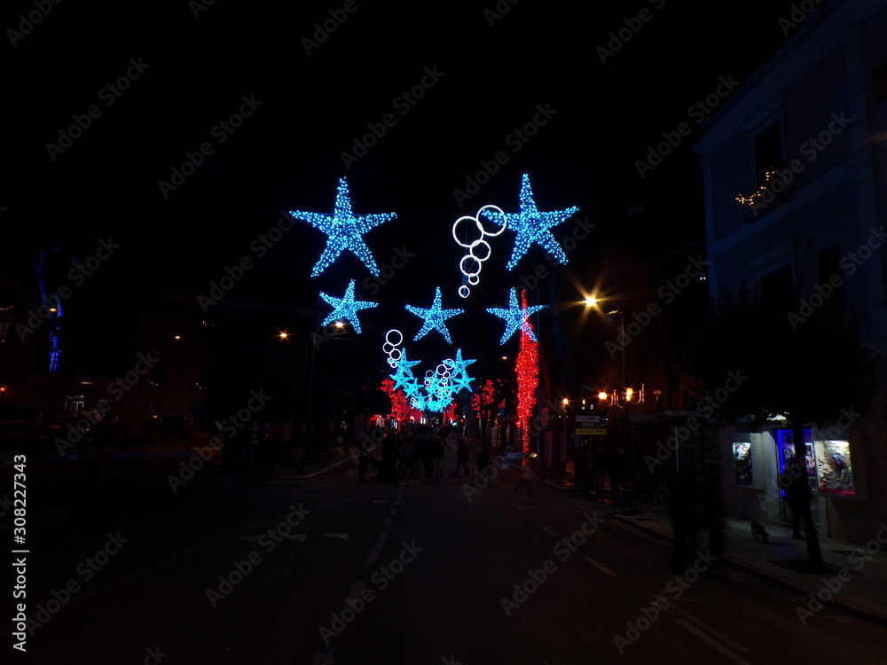 Fototapeta premium 11/30/2019, Gaeta province of Latina, Christmas, animals and objects created with colored light effects