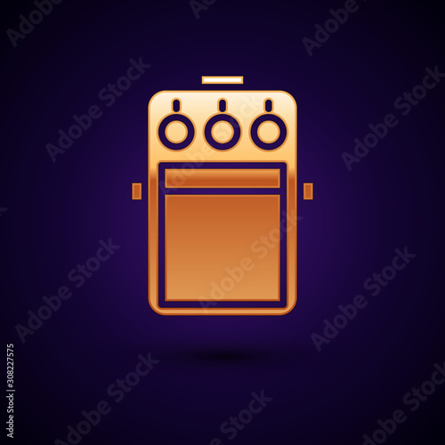 Gold Guitar pedal icon isolated on dark blue background. Musical equipment. Vector Illustration