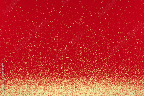 Natural winter christmas red background and gold sparkle snowflake, 3D rendering