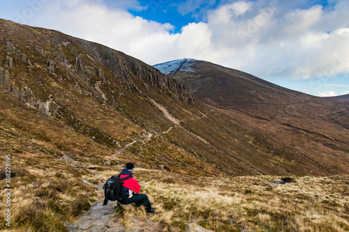 Stile over the Mourne Wall at Hare's Gap, Mourne Mountains, County Down, Northern Ireland.