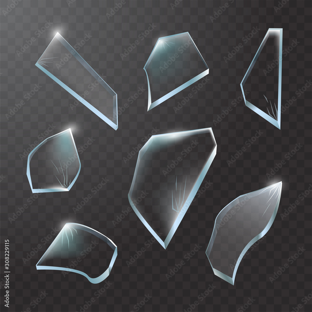 Realistic transparent pieces broken glass Vector Image