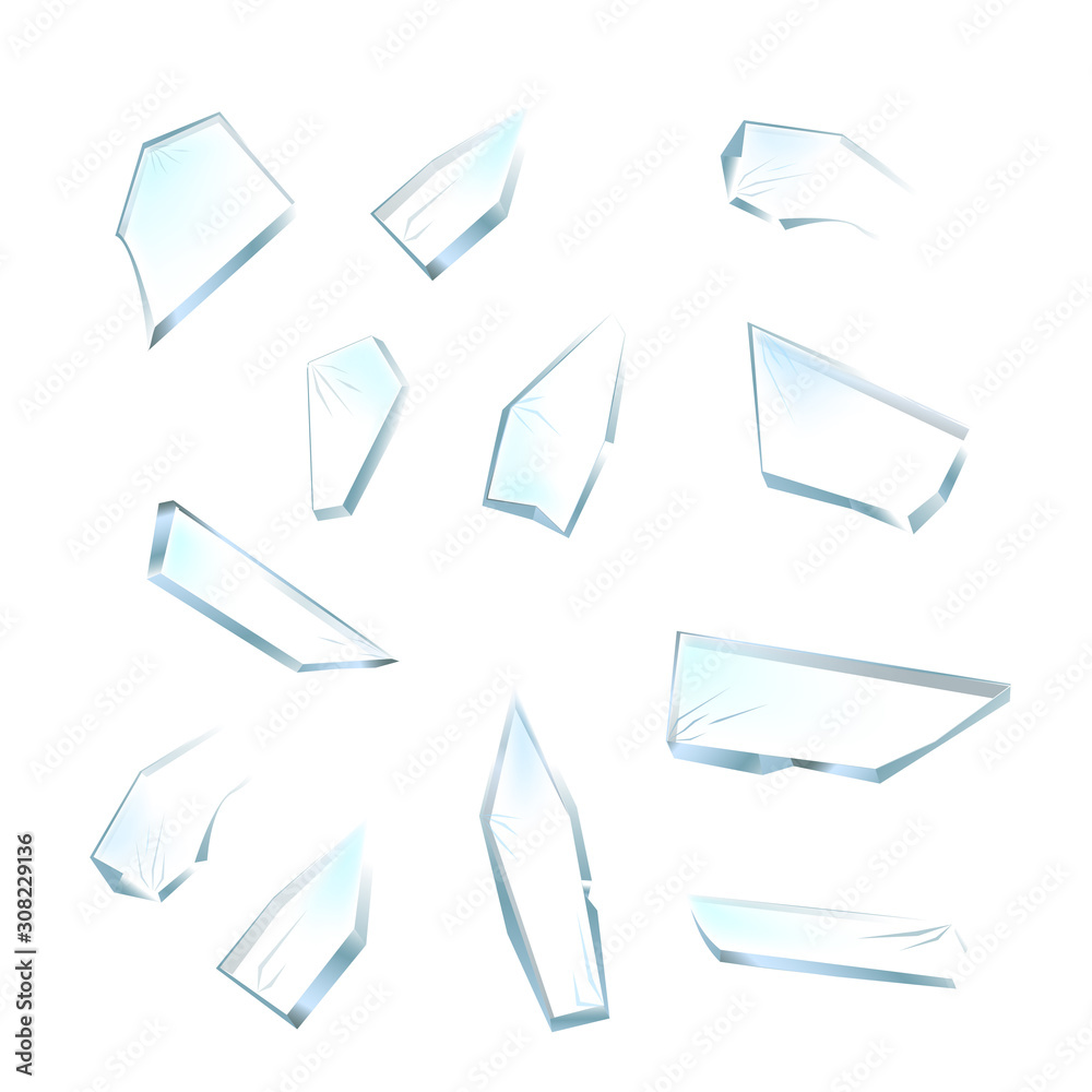 Broken glass pieces. Shattered glass on white background. Vector realistic  illustration Stock Vector | Adobe Stock