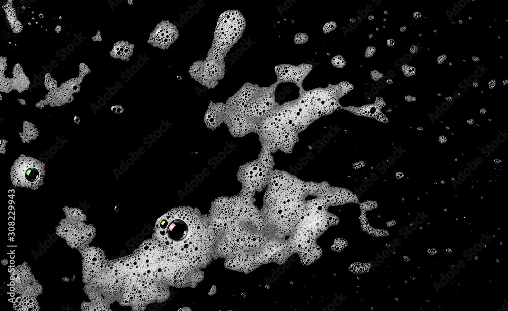Soap foam isolated on black, with clipping path, texture and background, top view Soap foam isolated on black, with clipping path, texture and background, top view