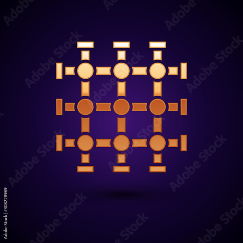 Gold Prison window icon isolated on dark blue background. Vector Illustration