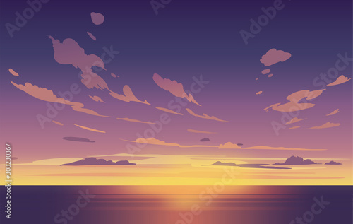 Vector night sky clouds. Sunset. Clean style. Background design