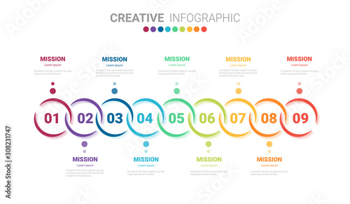 Infographic design template with 9 options, Can be used for process diagram, presentations, workflow layout, banner, flow chart, info graph.