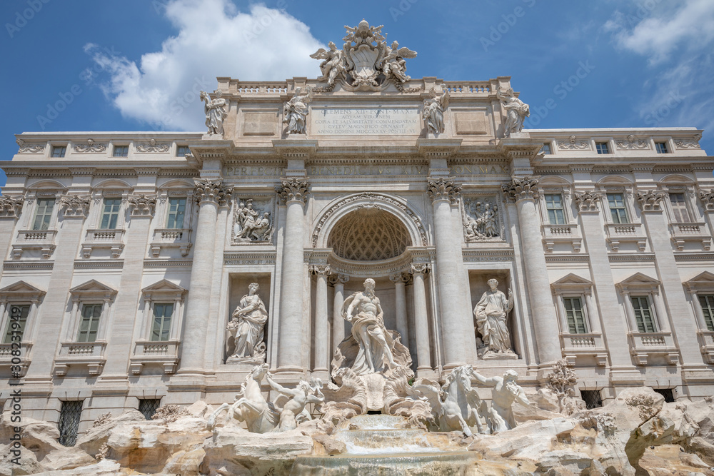 Panoramic view of Trevi Fountain in the Trevi district in Rome, Italy
