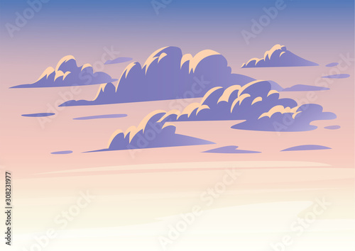 Vector sky clouds. Flat clean style illustration. Background design