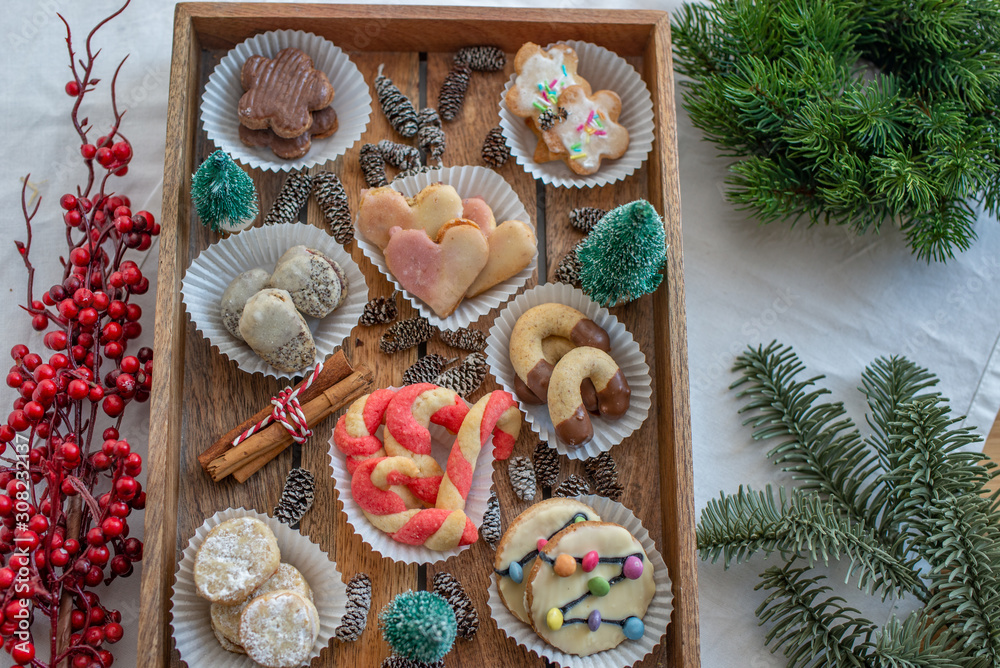 home made traditional german christmas cookies on a festive tabel