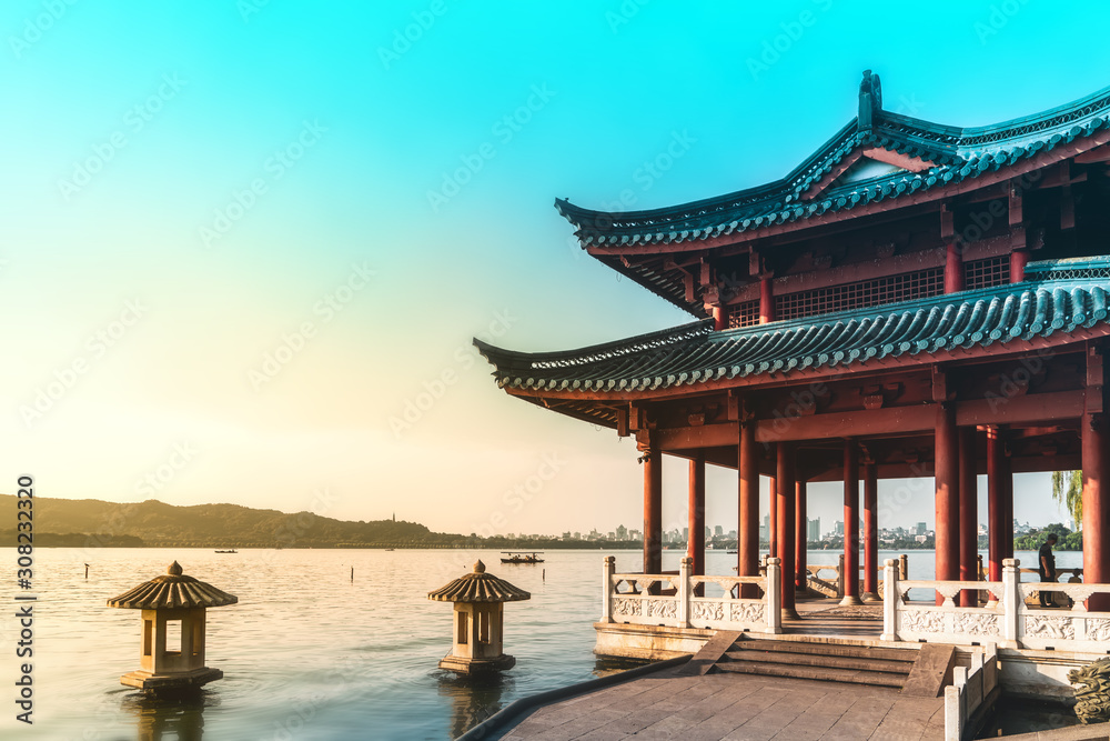 Beautiful architectural landscape and landscape of West Lake in Hangzhou.. Beautiful architectural landscape and landscape of West Lake in Hangzhou..