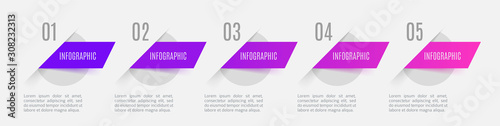 Purple gradient banners with shadows. Business Infographic vector template with 5 steps or options for presentation, web design, workflow layout.