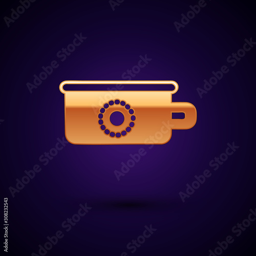 Gold Baby potty icon isolated on dark blue background. Chamber pot. Vector Illustration