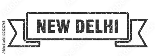 New Delhi ribbon. Black New Delhi grunge band sign