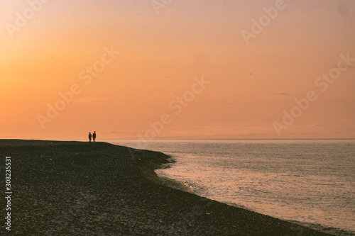 sunset on beach, batumi, Black sea
